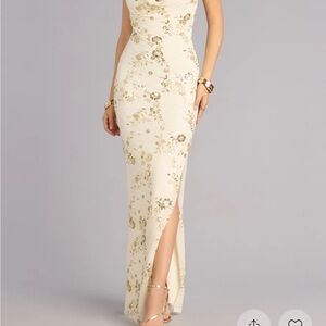 Windsor Ivory Maxi Dress with Gold Sequin Floral Details